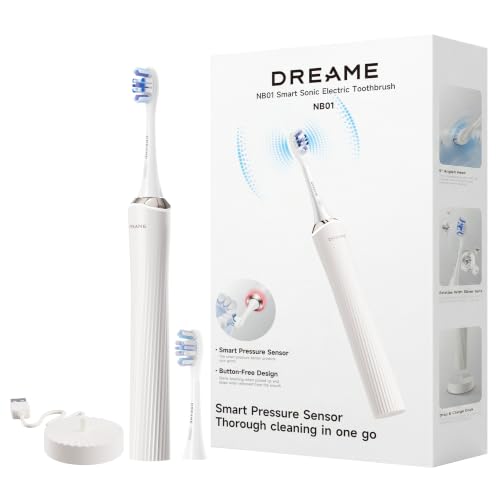 DREAME NB01 Electric Toothbrush for Adults– 72,000 VPM Motor Sonic Tooth Brush, with Two 96% Antibacterial Brush Heads, Button-Free, Automatic Posture Recognition, Rechargeable Battery, IPX7 Waterproof, White