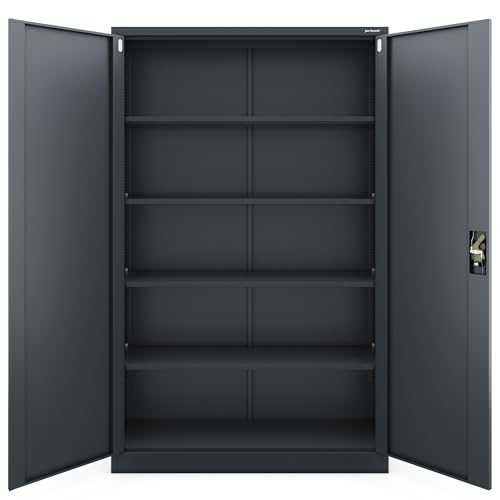 Jan Nowak Metallschrank Jan II 185 x 115 x 40 cm - Aktenschrank abschließbar mit 2 Türen, Mehrzweckschrank mit 5 Ebenen, Büroschrank aus Stahlschrank mit Pulverbeschichtung - Anthrazit