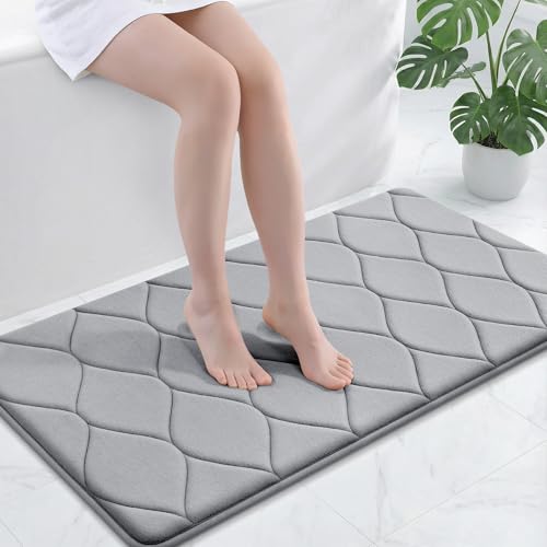 Image of Smiry Memory Foam Bath Mat 44x24, Ultra Soft Absorbent Bathroom Rugs | Grey, Plush Quick Dry and Machine Washable Cushion Bath Mats for Bathroom, Shower, Tub & Home Decor