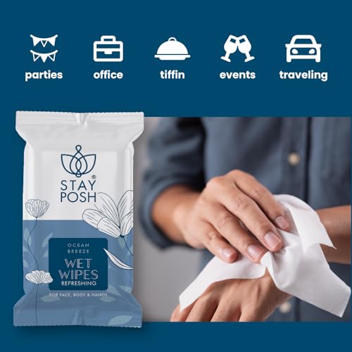 Image of Refreshing and Cleansing Wet Wipes for face body & hands | ALCOHOL FREE | PARABEN FREE | SILICON FREE | PH Balanced | Pack of 100 Single Wipes (100). (LARGE, OCEAN BREEZE)