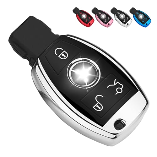 QBUC for Mercedes Benz Key Fob Cover Key Fob Case for Mercedes Benz C E M S CLS CLK GLK GLC G Class TPU Full Protection Key Fob Shell Compatible Keyless Smart Key Fob(Sliver)