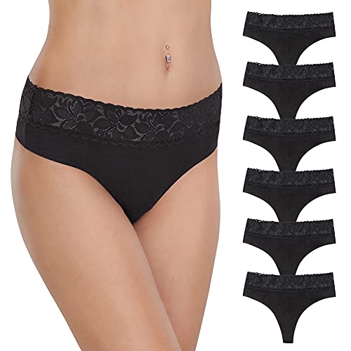 Women's Thongs Underwear Cotton Seamless Thongs for Women Lace Trim Panties