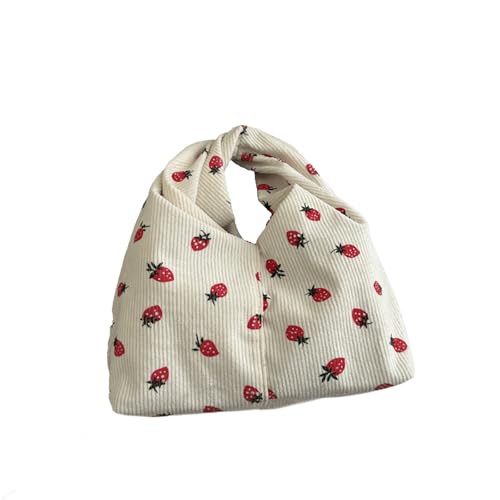 Corduroy Tote Bag Strawberry Cute Corduroy Knot Bag Alt Trendy Knot Handbag Strawberry Print Underarm Shoulder Purse 2025