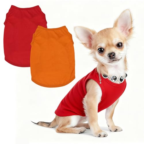 PETAXCELL Plain Dog t Shirt Vest, Solid Fabric Soft Polyester Dog Pet Clothing with Easy on Design (XS, Orange/Red, 2 Pcs), for Small Medium Breeds/Chihuahua/Bichon/Puppies/Cat