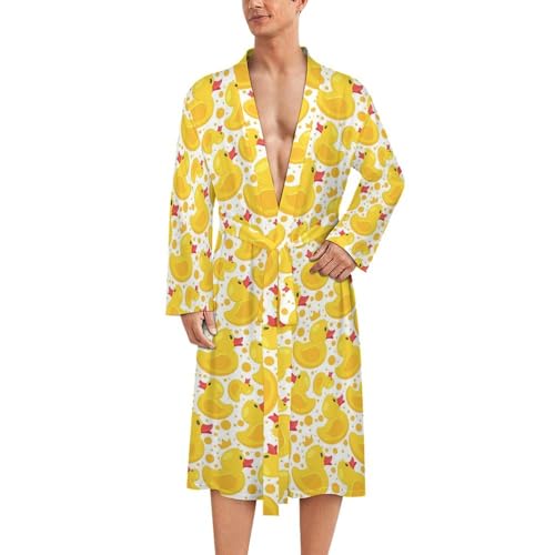 Yellow Rubber Duck Lightweight Kimono Spa Bath Robes Knee Length Loungewear Long Sleeved Bathrobe
