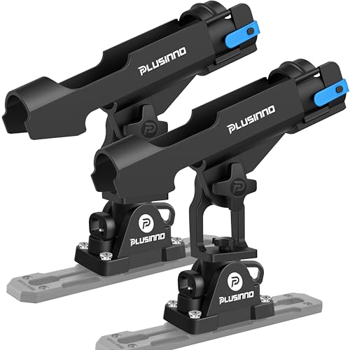 PLUSINNO 2 in 1 Fishing Rod Holders for Boat, Kayak Rod Holder, Fishing Pole Holders for Track Mount/Deck Mount, Fish Gear with Rod Protective Strap, Fishing Accessories & Gifts