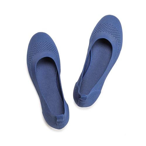 Image of Frank Mully Women's Ballet Flats Round Toe Walking Flats Slip On Work Shoes Knitted Flats Shoes for Woman Soft Lightweight