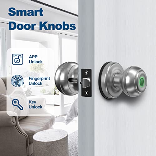 Geektale Smart Door Knob, Fingerprint Door Lock Smart Lock Biometric Door Lock Fingerprint Door Knob With App Control, Great For Bedrooms,Cloakroom,Apartments Offices,Hotels, Satin Nickel #TOP1