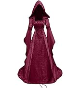 Women's Victorian Medieval Halloween Costumes Vintage Witch Strappy Hooded Vampire Renaissance Ma...