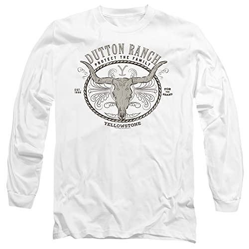 Popfunk Yellowstone Dutton Ranch Unisex Adult Long-Sleeve T-Shirt (Medium, White)
