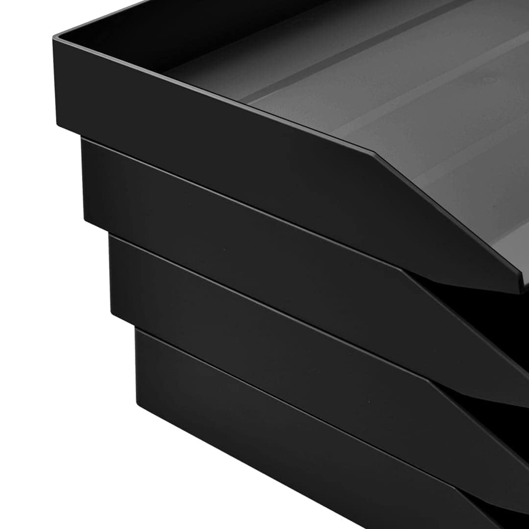 Acrimet Bandeja de Papel Apilable, Archivador de Documentos A4, Organizador de Cartas y Papeles en Plástico de Carga Lateral para Oficina, (Color Negro) (Paquete de 4 Unidades)