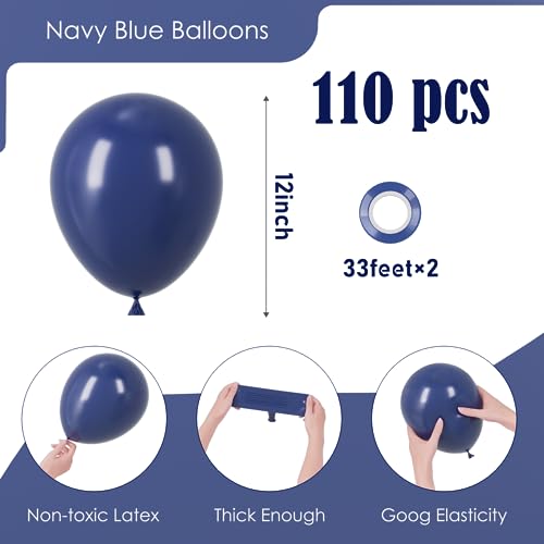 Image of Voircoloria 110pcs Navy Blue Balloons 12inch Dark Blue Latex Party Balloons for Graduation, Wedding, Birthday, Baby Shower, Gender Reveal, Anniversary Party Decorations