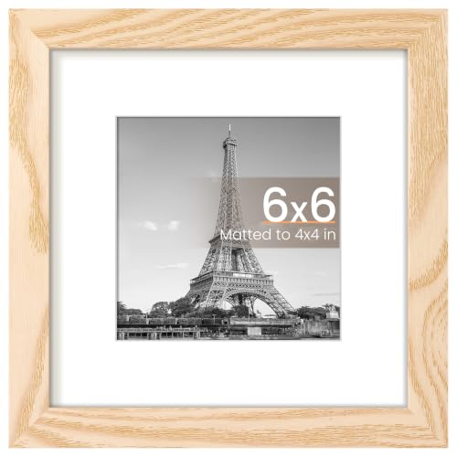 Image of upsimples 6x6 Picture Frame, Display Pictures 4x4 with Mat or 6 x 6 Without, Wall Hanging Square Frames, Natural Style, 1 Pack