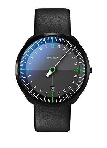 Design UNO 24 Titan Herren-24H-Einzeigeruhr Analog Schweizer Quarzwerk mit Lederarmband 420000 (40 mm, Black Edition/Grün)