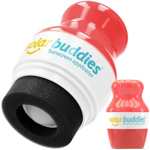 Solar Buddies Sunscreen Applicator – Full Red– Refillable Roll-on Sponge for Sunscreens &amp; Lotions – For Kids, Adults &amp; Families – Holds 3.4Fl Oz – Perfect for Travel