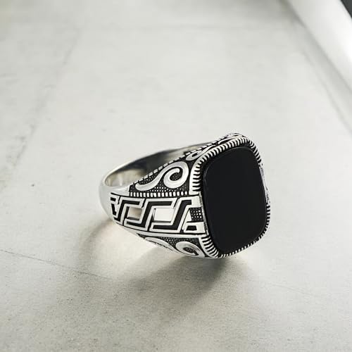 Linked Chain Design Onyx Stone Silver Ring, 925 Sterling Silver Mens Ring for Men, Handmade Silver Ring with Black Onyx Stone, Black Stone Ring, Gift for Men2
