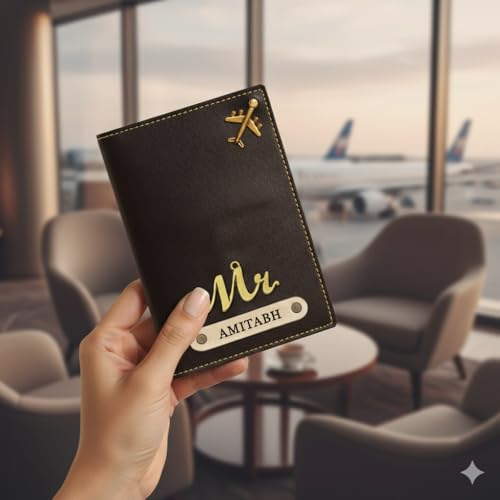 Image of Customized Passport Cover Combo - Vegan Leather Travel Wallets with Name & Charm | Personalized Gift for Couples, Anniversary & Travel Lovers P010 (Set of 2)