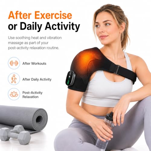 Image of Cordless Shoulder Heating Pad with Massage, Rechargeable Shoulder Massager with Heat, Heated Shoulder Wrap, 3 Heat Levels & 3 Vibration Modes, 5000mAh Battery, Left or Right Shoulder, Black