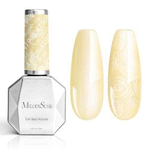Image of MelodySusie Pastel Yellow Pearl Gel Nail Polish,0.5fl oz Soak Off UV LED Drawing Shimmer Gel Polish Soak Off Swirl Shell Thread Effect Gifts for Women Nail Art Manicure Salon DIY Nail Design-A1905