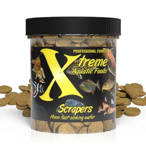 Xtreme Scrapers Wafers - Premium 14mm Fast-Sinking Fish Food – Nutrient & Cellulose Rich Ideal for Nocturnal Feeders, Catfish, Plecostomus Species, and Loaches – USA Farm Grown (5oz)