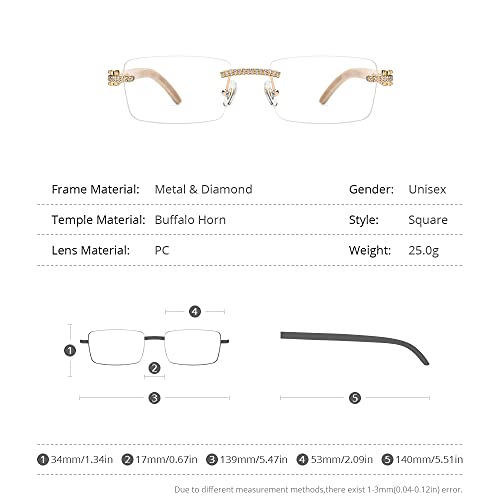 Image of HEPIDEM 100% Really Buffalo Horn Handmade Sun Glasses Square Rimless Luxury BUffs Sunglasses 0816
