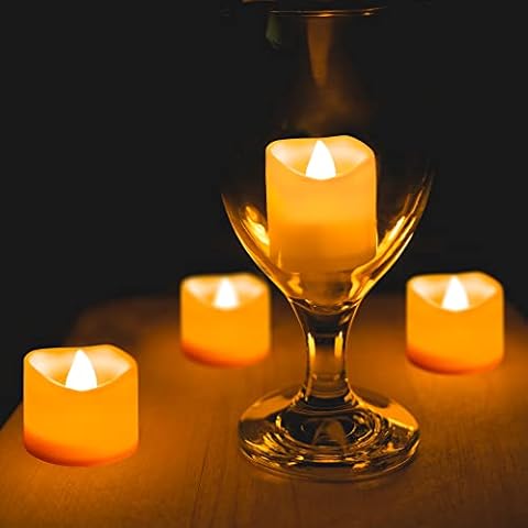 Festive Fix 12 Pcs Bright LED Flickering Flameless Tea Lights Candles - Battery Operated Realistic Votive Candles | Long Lasting Electric Tealights in Warm White and Wave Open for Halloween, Christmas Cover