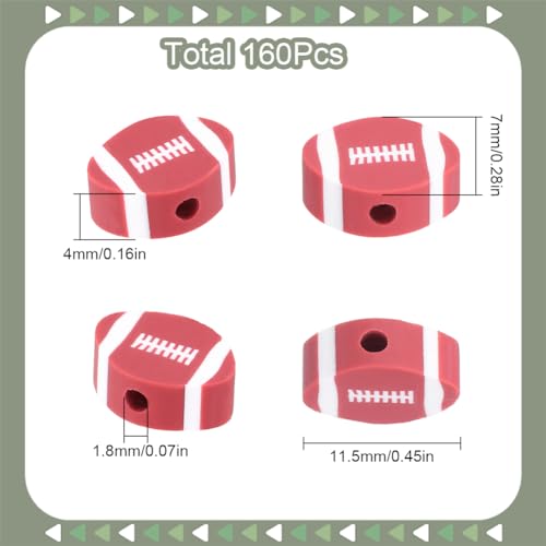SUNNYCLUE 1 Box 160PCS 12mm Sports Beads Football Beads Bulk Mini American Football Rugby Small Double Side Cute Ball Flat Round Polymer Clay Spacer Beads for Jewellery Making Beading Kit Bracelets - Image 2