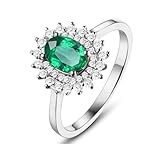 Anillos Plateado, Anillo Promesa Mujer Verde 0.45 Kilates Esmeralda Creada En Laboratorio Clásico Oro 18 Quilates Talla 17