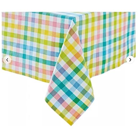 Pam's Glam Colorful Easter Tablecloth Checked Gingham Pastel Heavyweight Cotton Linen Tablecloths for Rectangle Tables (60 in x 84 in) Cover