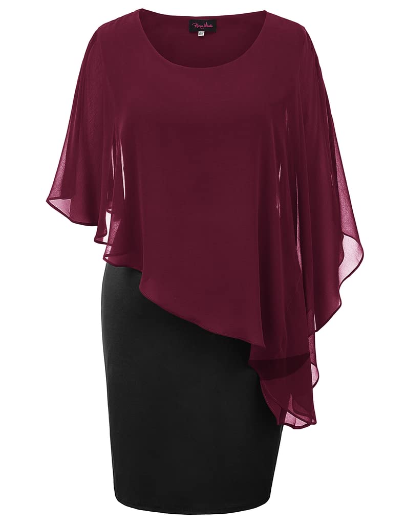 Hanna Nikole Damen Große Größe Chiffon Cape Cocktailkleid Knielang Abendkleid mit Overlay