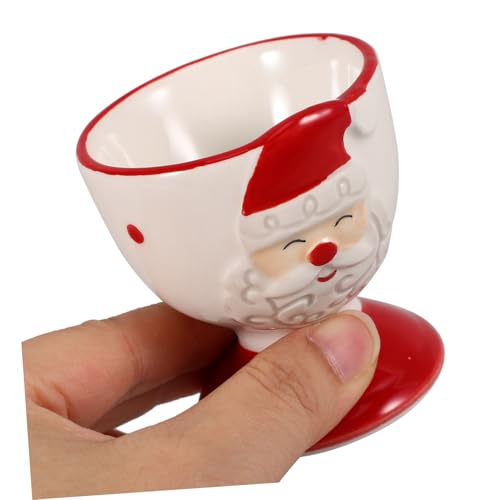 Soporte de huevo de cerámica PRETYZOOM con 4 piezas de tazas rojas para Navidad 5