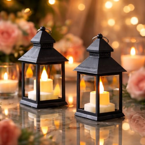 Image of SATYAM KRAFT 2 Pcs Small Antique LED Lantern Pillar Candles Acrylic Flameless & Smokeless Decorative LED Tea Light Candle Perfect for Gifting, Home Decor, Living Room, Hall Decor (13.5 x 5.5 cm)