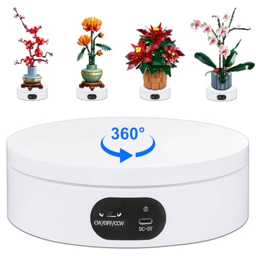 Exhibition Stand for Lego Flowers for Adults- 360°Rotating Stand for Lego Botanical Collection, Display Turntable for Lego Icons Plum Blossom Orchid Artificial Chrysanthemum Poinsettia Tiny Plants