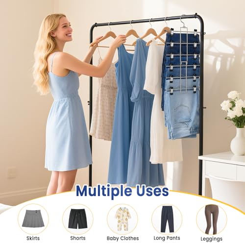 DAMITA Skirt Trouser Hangers with Clips Space Saving Hanging Closet Organizer 6 Tiers Multi Hanger with 360° Swivel Hook, Finger-Safe Design- College Dorm Room Apartment Essentials 3-pack - Image 5