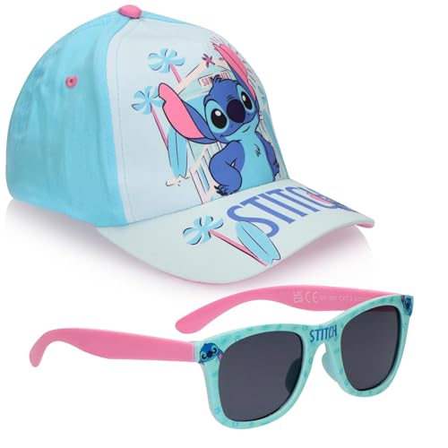 Disney Stitch — Set Casquette Baseball + Lunettes de Soleil Enfant, Taille réglable, Protection UV 100% catégorie 3, Filles et garçons 5–12 Ans, idée Cadeau
