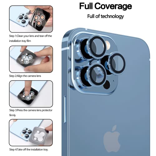 Image of YWXTW [3+1] [Upgraded] Camera Lens Protector for iPhone 13 Pro Max 6.7 Inch /iPhone 13 Pro 6.1 Inch, [Keep Original Camera] [Installation Frame] Tempered Glass Camera Lens Cover, 1 Set (Sierra Blue)