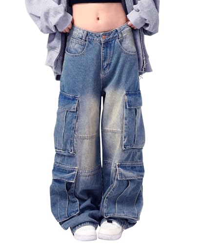 Mens Cargo Pants Ripped Baggy Jeans Y2K Elastic Waist Straight Leg Pants 90S Vintage Streetwear Grunge Clothes.