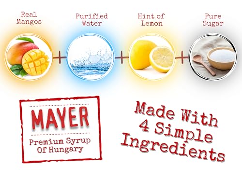 Image of Mayer Mango Syrup for Drinks, Award-Winner, Premium Hungarian Fruit Syrup for Cocktails, Smoothies, Lemonade, Desserts - Crafted with 100% Real Fruits - Rich Taste, No Artificial Flavor, No Additives -Award Winning Artisanal Beverage 16 Oz, 1Pack