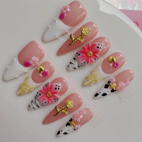Nude Handmade Press on Nails Almond Long Handcrafted Designs Stic...