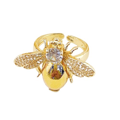 OIDIMS Cute Bee Ring for Women Gold-Tone Plated Adjustable Honeybee Rings Dainty Cubic Zirconia Crystal Animal Jewelry Stackable Promise Band Comfort Fit Fashion Wedding Holiday