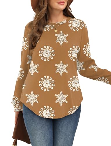 Image of WIHOLL Sweatshirt for Women Crewneck Long Sleeve Shirts Curved Hem Lightweight Sweaters Fall Clothes 2025