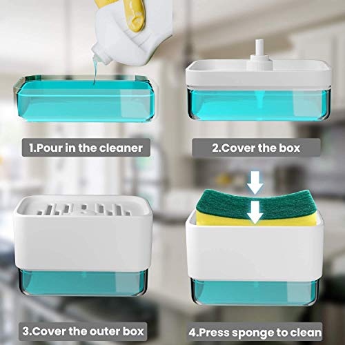 Image of RECLUSE 2 in 1 Liquid Soap Dispenser for Bathroom Accessories with Sponges Holder with Free Sponge | Multipurpose Use, Ergonomic Design & Easy to Clean