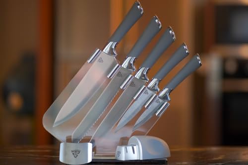BAKEINNS Ultra-Sharp Stainless Steel Kitchen Knives - Chef Knives Set (8 pcs Set - Knife Block, Finger Guard, and Sharpener), Professional Chef Knife Set for Chopping, Slicing, Dicing & Cutting BAKEINNS Ultra-Sharp Stainless Steel Kitchen Knives - Chef Knives Set (8 pcs Set - Knife Block, Finger Guard, and Sharpener), Professional Chef Knife Set for Chopping, Slicing, Dicing & Cutting