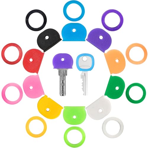 GoorDik 20 Pack Key Color Caps Covers Tags, Soft Rubber Key Identifiers, Plastic Key Toppers for Standard Flat Organization House Key (Not Suitable for Odd-Shaped Keys), 10 Colors, 2 Styles