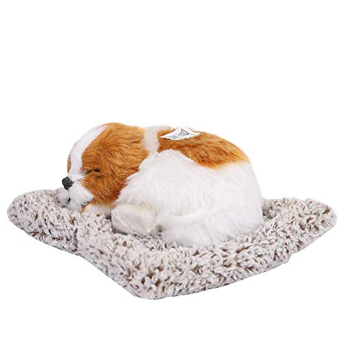 Image of MAHALRAJ Sleeping Dog Stuffed Toy - Sleeping Cute Dog for Car Auto Dashboard and Home Decor | Cute Car Interior Toy, Sleeping Puppy Brown & White Stuffed Toy - Size - (26cm X 18cm)