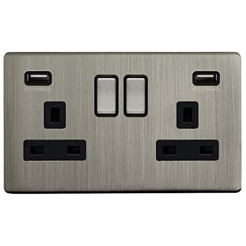 Gloss Brush Chrome Double Wall Socket with USB Cover