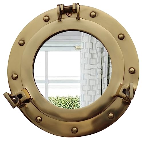 The Metal Magician 10inch Nautical Decor Porthole Wall Mirror, Polished Brass, Mirror for Home, Pirate Decor, Shipwrecked Victorian by The Metal Magician - Used condition - US$45.63