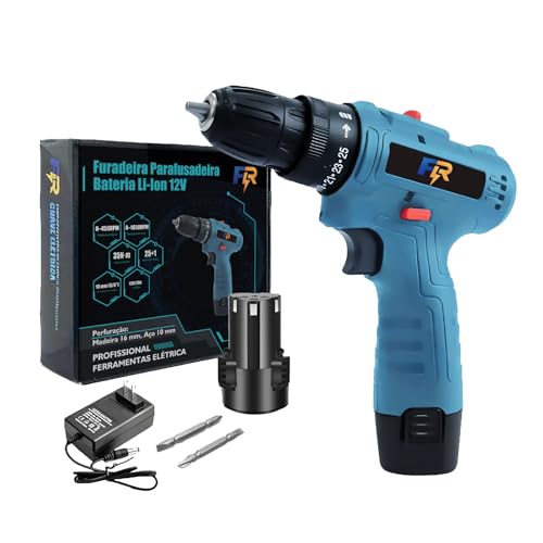 Furadeira Parafusadeira 12V 2AH com Bateria de Íon de Lítio, Torque 35Nm, Mandril 10mm Sem Chave, Inclui 1 Bateria, Carregador e 2 Ponteiras ou Bits – Kit Completo para DIY e Profissionais