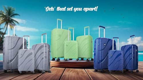 Image of Skybags Set of 3 (Cabin+ Medium+Large) Hard Suitcase (55+67+77 cm) | Luggage Trolley with 8 Spinner Wheels,Light Weight with 5 Years International Warranty (Black) (Green)|Material: Polypropylene (PP)