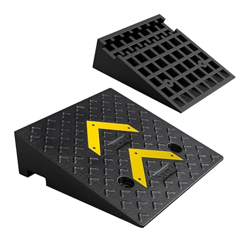 Rampas para bordillos de entrada, rampa umbral de caucho antideslizante resistente con estructura de rejilla estable, para automóviles, sillas de ruedas, scooters y cortadoras de césped (50x50x17 cm) miniatura 1